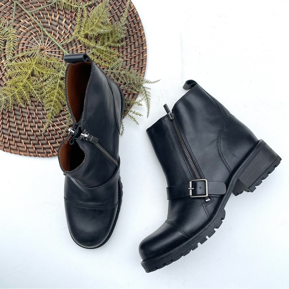 Lucky Brand Womens Shoes Boots Black Ondalucia Combat Buckle Zipper 12 - Picture 1 of 9